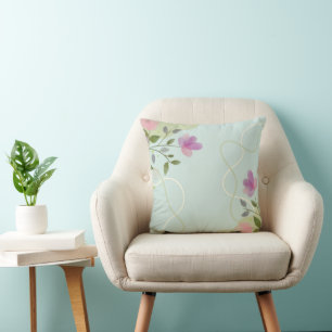 Coussin décor de maison bleu fleur pâle