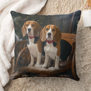 Coussin Décor de Noël beagle Snowy Sleigh