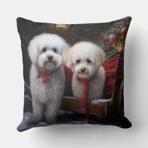 Coussin Décor de Noël Bichon Frise Snowy Sleigh