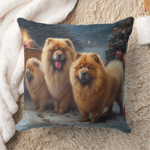 Coussin Décor de Noël Chow Chow Snowy Sleigh