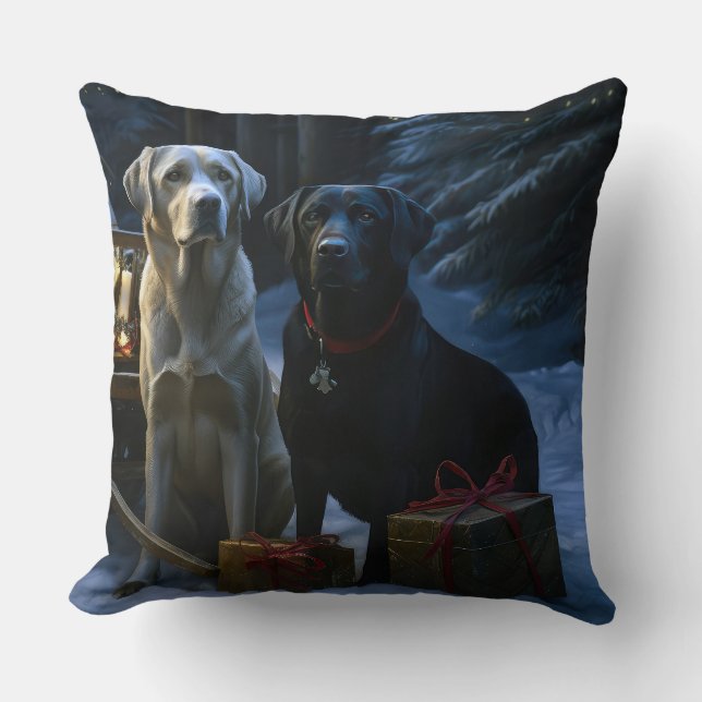 Coussin Décor de Noël de Labrador Snowy Sleigh (Recto)