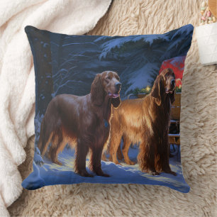 Coussin Décor de Noël de Snowy Sleigh Setter rouge irlanda