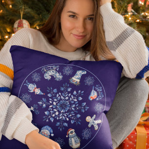 Coussin Décor de Noël en Chinoiserie Bleue