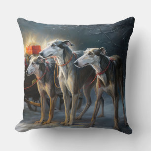 Coussin Décor de Noël Greyhound Snowy Sleigh