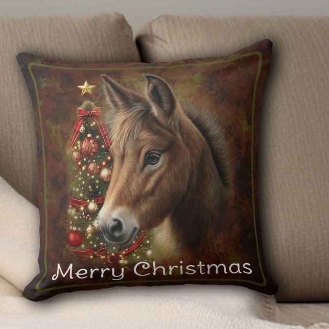 Coussin Décor de Noël mule (Cute Christmas Mule Holiday Decor Custom Throw Pillow)