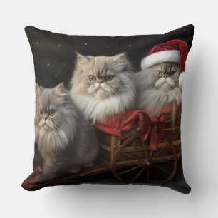 Coussin Décor de Noël Perse Chat Snowy Sleigh