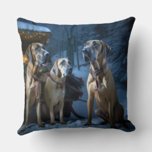 Coussin Décor de Noël Rhodesian Ridgeback Snowy Sleigh