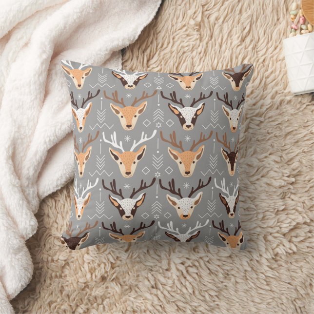 Coussin Décor de Noël scandinave gris Beige Deers (Couverture)