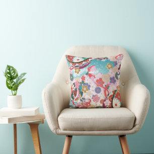 Coussin Décor d'oreiller à jets floraux japonais