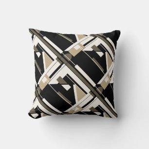 Coussin Décor géométrique en diagonale noire Brown beige