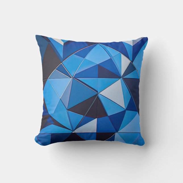 Coussin Décor géométrique triangulaire bleu (Recto)
