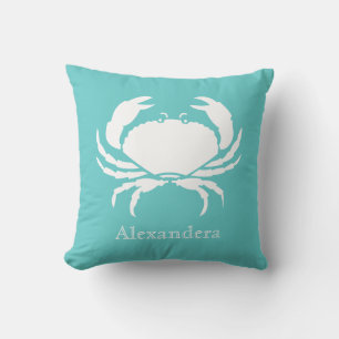 Coussin Décor marin nautique CRAB WHITE turquoise