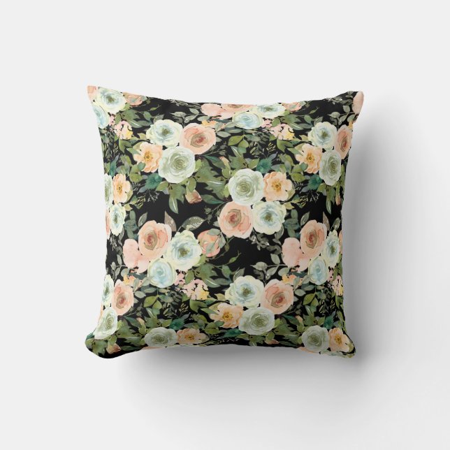 Coussin Décor Moderne Pivoines Florales Abricot (Recto)