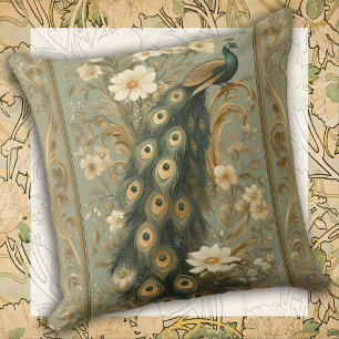 Coussin Décor Paon de Style Vintage