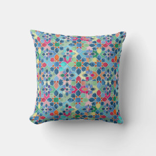 Coussin Décor Ramadan motif géométrique bleu vert
