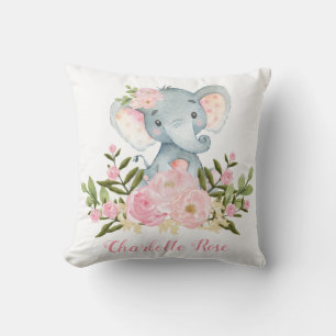 Coussin Décor rose de crèche de bébé de fleurs d'éléphant