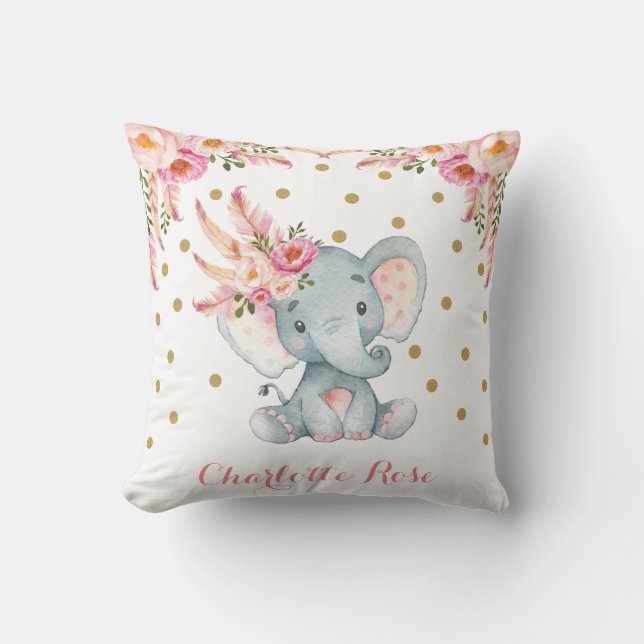 Coussin Décor rose de crèche de bébé d'éléphant de (Recto)