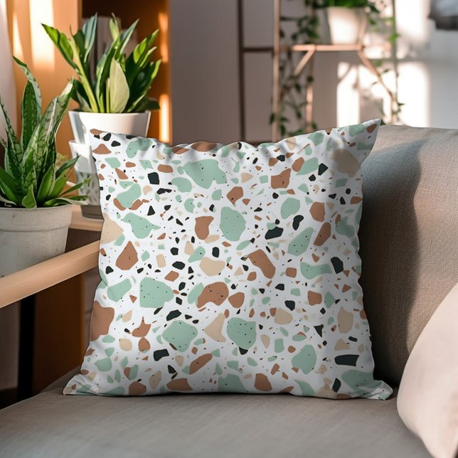 Coussin Décor Vert Et Brown Terrazzo Design (Créateur téléchargé)
