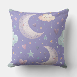 Coussin décoratif 20"x20" Lune et Nuages Violets