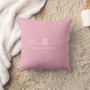 Coussin décoratif à monogramme rose blush