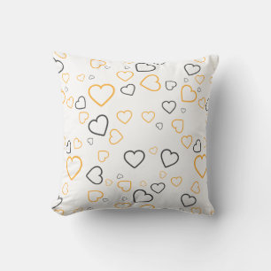 Coussin décoratif à motif cœurs heureux gris jaune