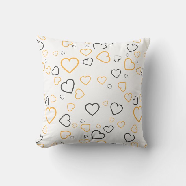 Coussin décoratif à motif Cœurs heureux gris jaune (Recto)