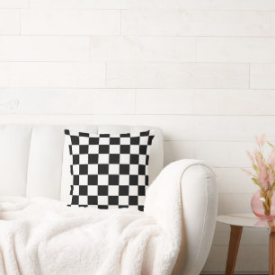 Coussin décoratif à motif damier noir et blanc