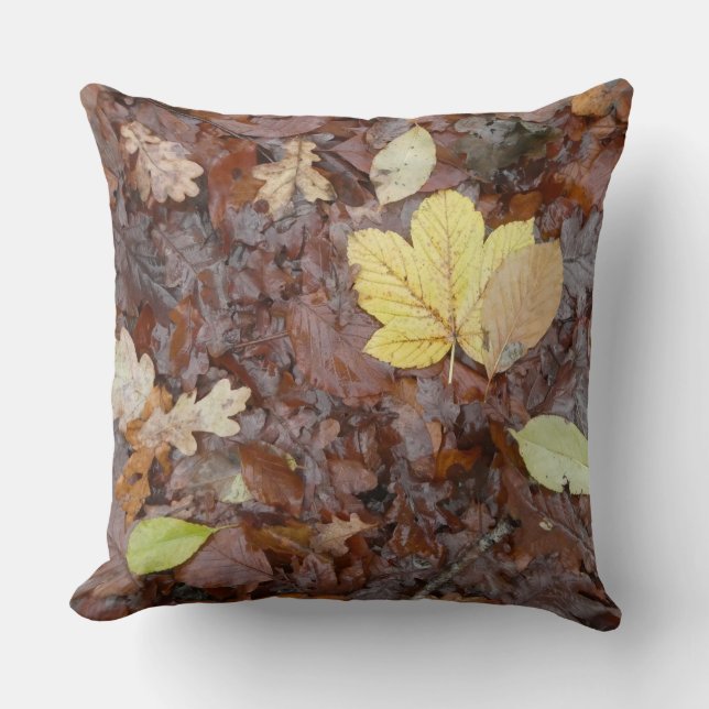 Coussin décoratif à motif de feuilles jaunes d'aut (Recto)
