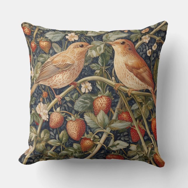 Coussin décoratif à motif d'oiseau de William Morr (Recto)