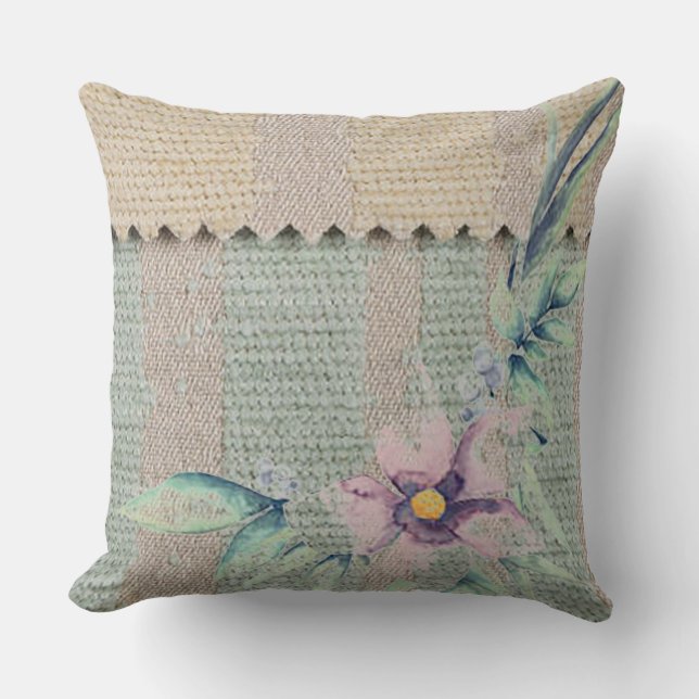 Coussin décoratif à rayures de menthe et orchidée  (Recto)