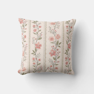 Coussin décoratif à rayures florales Blush Vintage
