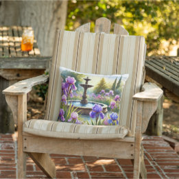 Coussin décoratif aquarelle Jardin d'iris pourpre