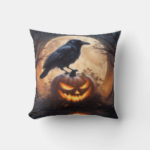 Coussin décoratif avec corbeau sur citrouille de H