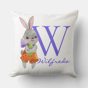 Coussin décoratif avec lapin de Pâques et initiale