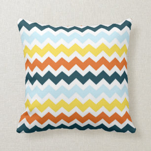 Coussin décoratif bleu de Chevron de jaune orange