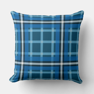 Coussin décoratif bleu tartan carreaux à motifs éc