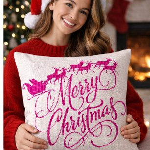 Coussin décoratif brodé au point de croix Joyeux N