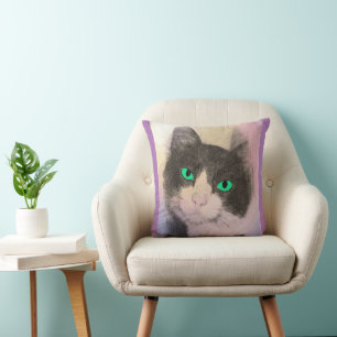 COUSSIN DÉCORATIF CHAT SMOKING YEUX BLEUS