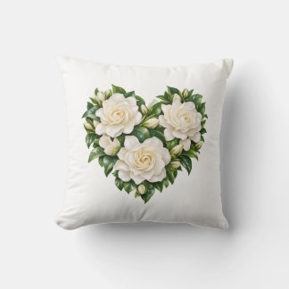 Coussin décoratif Cœur botanique de gardenia ivoir