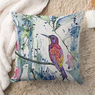Coussin décoratif colibri à l'aquarelle