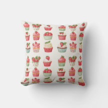 Coussin décoratif Cottagecore Cupcake aux fraises