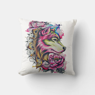 Coussin décoratif   coussin de loup coloré 