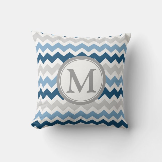 Coussin décoratif de monogramme de Chevron de gris (Recto)