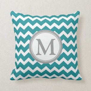 Coussin décoratif de monogramme gris turquoise de