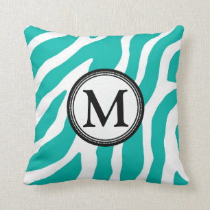 Coussin décoratif de monogramme noir turquoise de