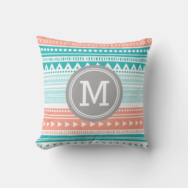 Coussin décoratif de monogramme tribal gris de (Recto)