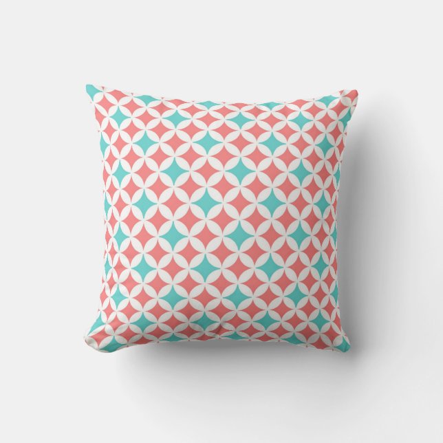 Coussin décoratif de motif géométrique turquoise (Recto)