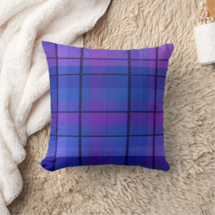 Coussin décoratif de plaid noir pourpre bleu