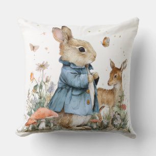 Coussin décoratif de printemps lapin cerf fleurs