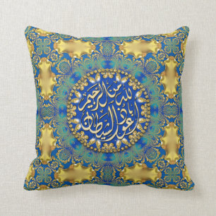 Coussin décoratif de vert bleu d'or de bénédiction
